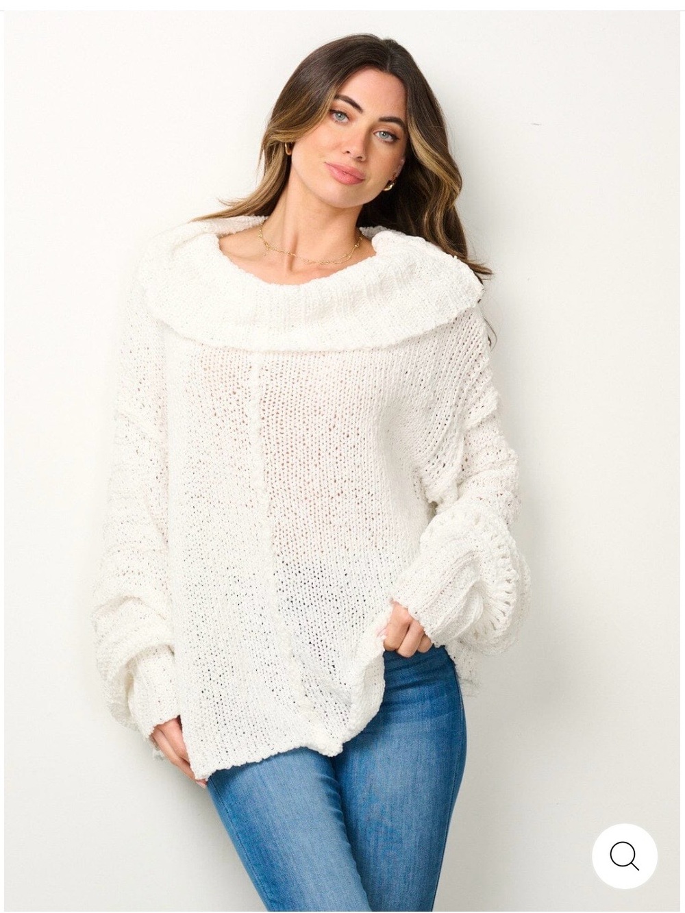 Cozy White Off-the-Shoulder or Cowl Neck Open-Knit Sweater. Oversized. Soft. NWT